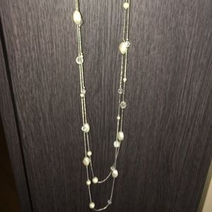 Extra long pearl &crystal costume jewelry necklace